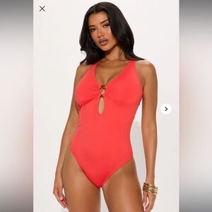 Red One-Piece Swimsuit with Ring Detail